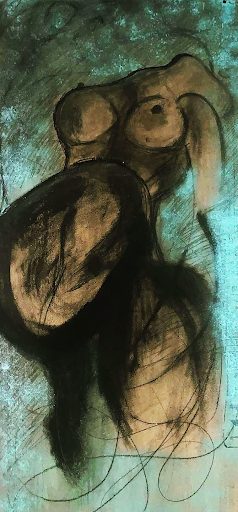 Flow of Frequency, Charcoal & spray paint on an attic floorboard