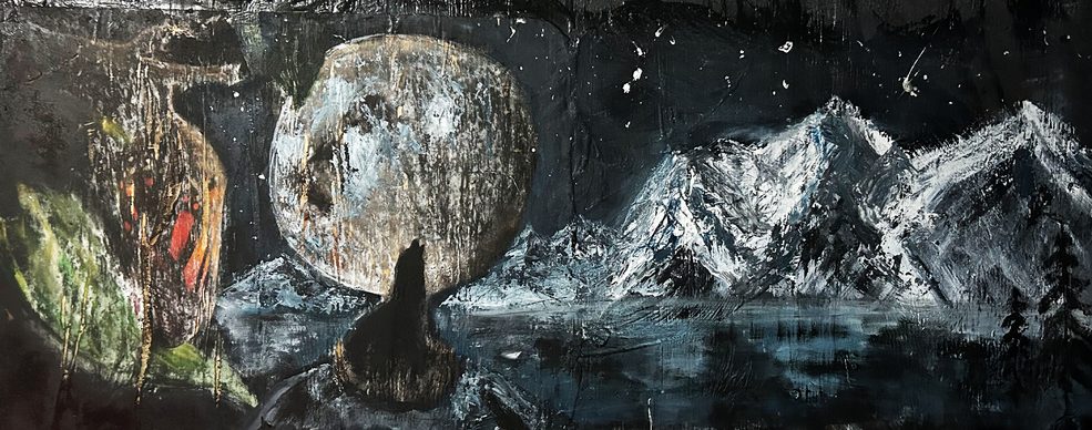 In the Light of Her Moon, Spray paint, acrylic & oil on plywood